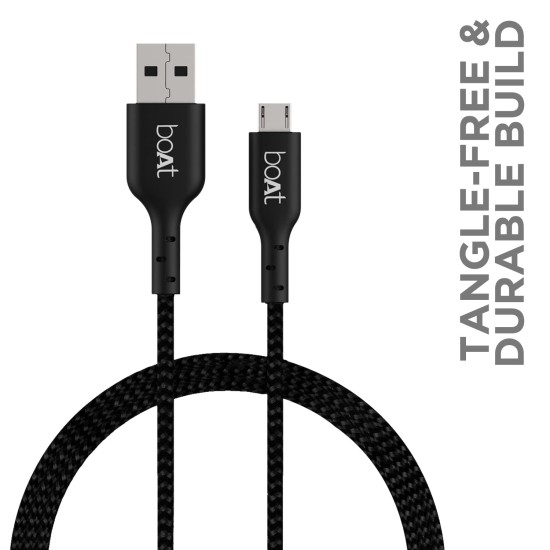 boAt Micro USB 150 Tangle-free, Sturdy Micro USB Cable with 3A Fast Charging & 480mbps Data Transmission, 10000+ Bends Lifespan & Extended 1.5m Length Black)
