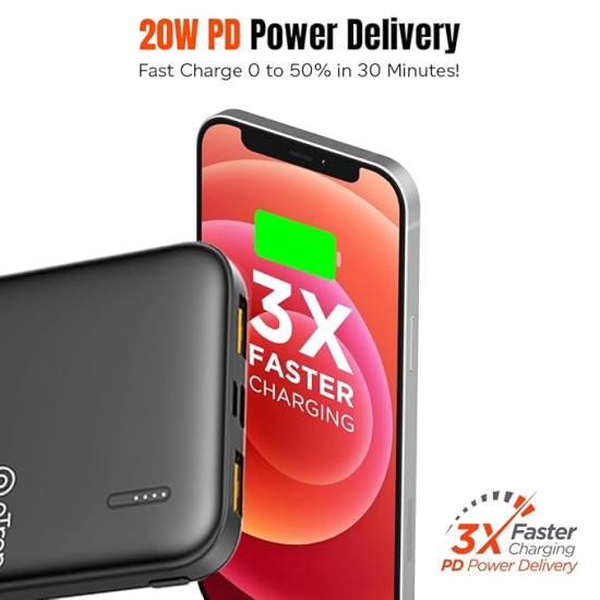 pTron Newly Launched Dynamo 10000mAh 22.5W Power Bank, Made in India, 20W PD Fast Charging, 3 Output, 2 Input Ports Type-C/PD & Micro USB, Li-Polymer Battery & Multiple Layers of Protection (Black)