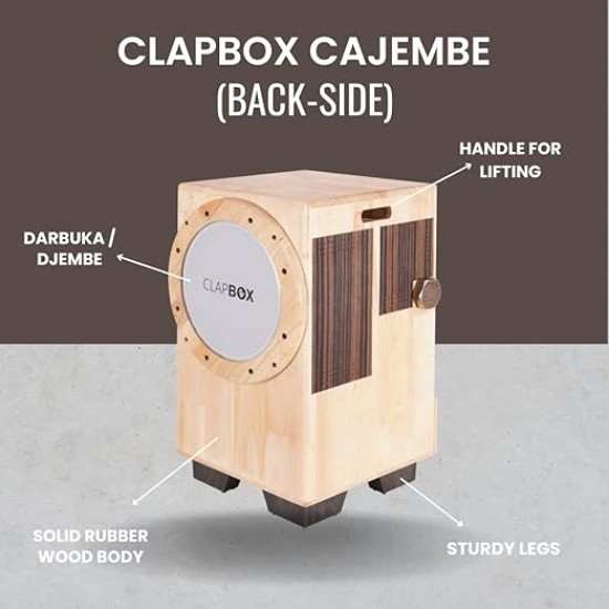 Clapbox Cajembe Cajon (3 instruments in 1) - Rubber wood (H:50 W:30 L:30) 3 Internal Snares, Natural