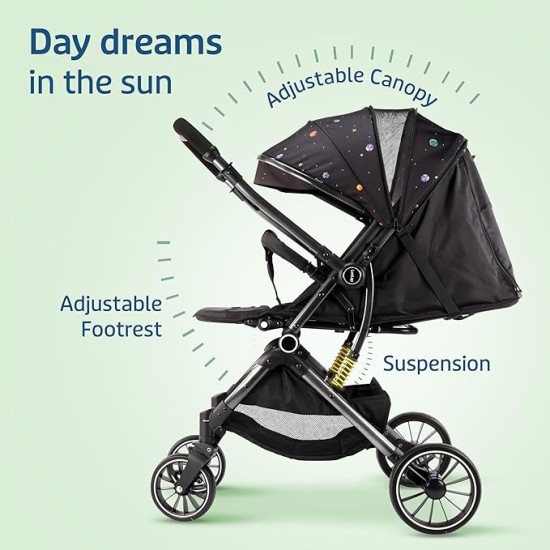 LuvLap Alpha Baby Stroller/Pram, One Fold, Travel Friendly, 5 Point Safety Harness, Reversible Handle bar, Multilevel Recline & Adjustable footrest, Extendable Canopy, for Babies 0-3 Years (Black) LuvLap Alpha Baby Stroller/Pram, One Fold, Travel Friendly, 5 Point Safety Harness, Reversible Handle bar, Multilevel Recline & Adjustable footrest, Extendable Canopy, for Babies 0-3 Years (Black)