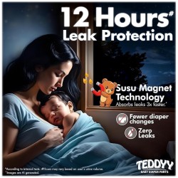 TEDDYY Baby Diapers Pants Easy Medium 56 Count (Pack of 4), 7-12 kgs, 12 hrs Leak Protection, Anti - Bacterial