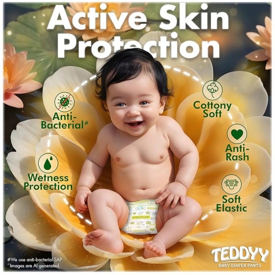 TEDDYY Baby Diapers Pants Easy Medium 56 Count (Pack of 4), 7-12 kgs, 12 hrs Leak Protection, Anti - Bacterial TEDDYY Baby Diapers Pants Easy Medium 56 Count (Pack of 4), 7-12 kgs, 12 hrs Leak Protection, Anti - Bacterial