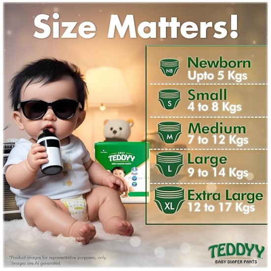 TEDDYY Baby Diapers Pants Easy Medium 56 Count (Pack of 4), 7-12 kgs, 12 hrs Leak Protection, Anti - Bacterial TEDDYY Baby Diapers Pants Easy Medium 56 Count (Pack of 4), 7-12 kgs, 12 hrs Leak Protection, Anti - Bacterial
