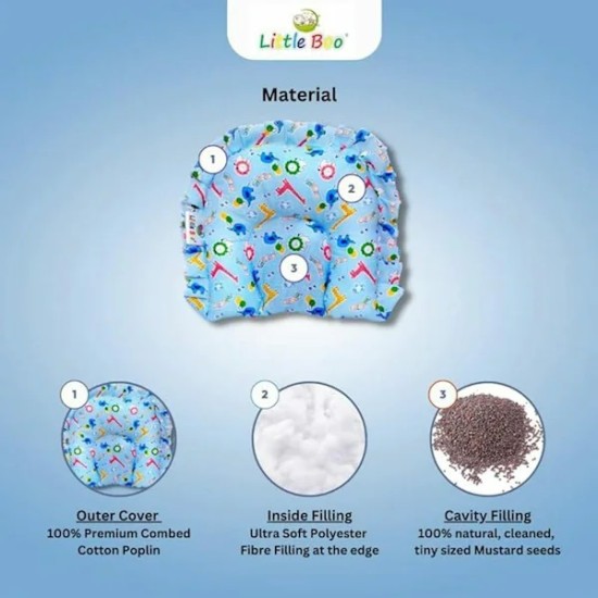 Little Boo Rai Mustard Seed Head Shaping Pillow for Newborn Baby, Neck Support Takiya| 100% Cotton Cover, Mustard Seed Filling | Prevents Flat Head | 0-12Months Little Boo Rai Mustard Seed Head Shaping Pillow for Newborn Baby, Neck Support Takiya| 100% Cotton Cover, Mustard Seed Filling | Prevents Flat Head | 0-12Months