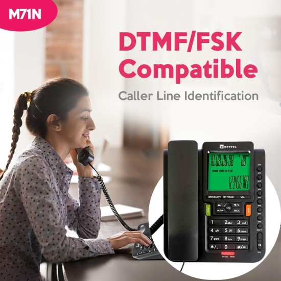 Beetel M71N Caller ID Landline,DTMF/FSK Compatible, 16 Digit LCD, Two Way Speaker phone, Music On Hold, In-use LED, 8 One Touch Memories, 30 Incoming/15 Outgoing calls Memory, 16 Ring Melodies (Black) Beetel M71N Caller ID Landline,DTMF/FSK Compatible, 16 Digit LCD, Two Way Speaker phone, Music On Hold, In-use LED, 8 One Touch Memories, 30 Incoming/15 Outgoing calls Memory, 16 Ring Melodies (Black)