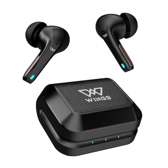 Wings Flobuds 300 Made in Inida Wireless TWS in Ear Earbuds with Leather-Look Finish, Smart Enc, 50 Hrs Total Playtime, Gaming Mode 40 Ms, 13Mm Drivers, Voice Assistant Support