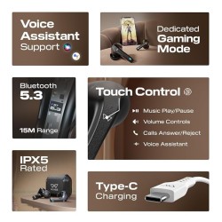 Wings Flobuds 300 Made in Inida Wireless TWS in Ear Earbuds with Leather-Look Finish, Smart Enc, 50 Hrs Total Playtime, Gaming Mode 40 Ms, 13Mm Drivers, Voice Assistant Support