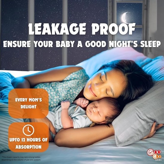 Coo Coo Extra Dry Baby Pullup Diaper Pant Size Large-L (44) Count Upto 9-14 Kg Super Absorbent Core Up to 12 Hrs Protection Soft Elastic Waist & Leakage Protection Size Large-L (44 Pieces), White