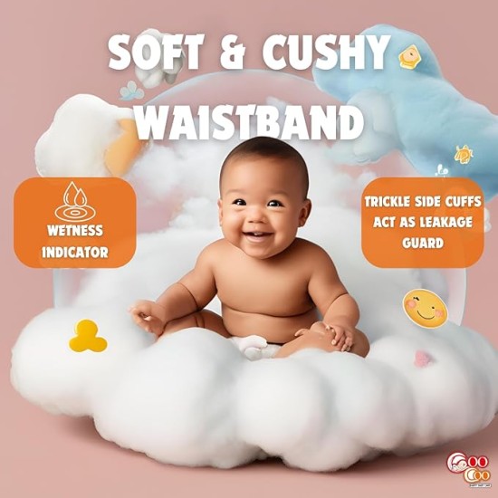 Coo Coo Extra Dry Baby Pullup Diaper Pant Size Large-L (44) Count Upto 9-14 Kg Super Absorbent Core Up to 12 Hrs Protection Soft Elastic Waist & Leakage Protection Size Large-L (44 Pieces), White