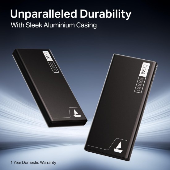 boAt Energyshroom PB300 Powerbank with 10000mAh Battery, 22.5w Fast Charging, 12-Layer Smart IC Protection, LED Indicators and Aluminum Alloy Casing USB Type-C Input (Carbon Black)