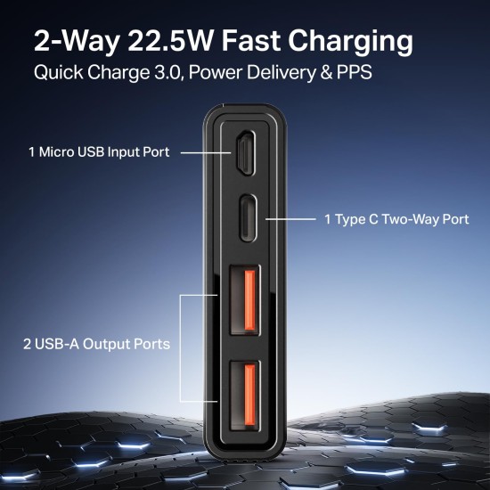 boAt Energyshroom PB300 Powerbank with 10000mAh Battery, 22.5w Fast Charging, 12-Layer Smart IC Protection, LED Indicators and Aluminum Alloy Casing USB Type-C Input (Carbon Black)