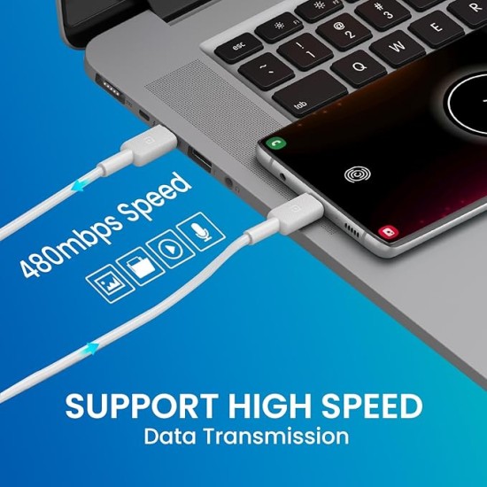 Portronics Konnect Link C Square 60W Type C Fast Charging PD Cable with 480Mbps Data Sync Compatible with Smartphones, iPhone 15 series, MacBook and Other Type C devices 1M Length