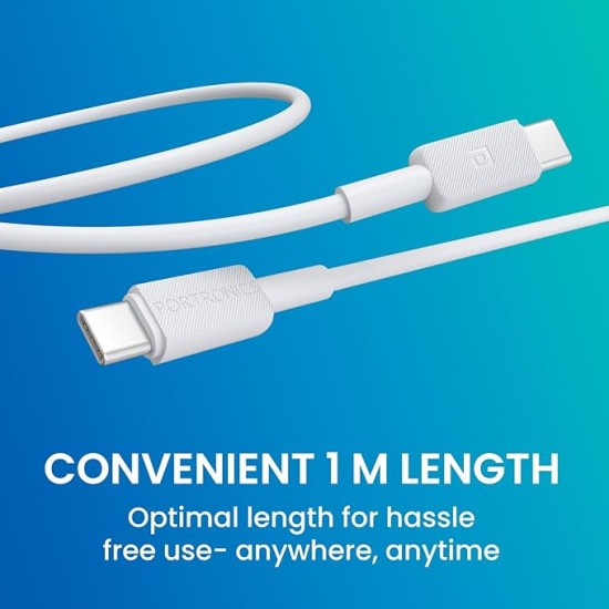 Portronics Konnect Link C Square 60W Type C Fast Charging PD Cable with 480Mbps Data Sync Compatible with Smartphones, iPhone 15 series, MacBook and Other Type C devices 1M Length