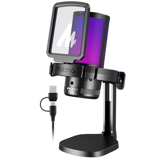 MAONO RGB Condenser Gaming Mic, USB Podcast Microphone with Active Noise Cancellation, Mic Gain, 1-Click Mute, Adjustable RGB Light for YouTube Recording, PC, Laptop (DGM20-Black) MAONO RGB Condenser Gaming Mic, USB Podcast Microphone with Active Noise Cancellation, Mic Gain, 1-Click Mute, Adjustable RGB Light for YouTube Recording, PC, Laptop (DGM20-Black)