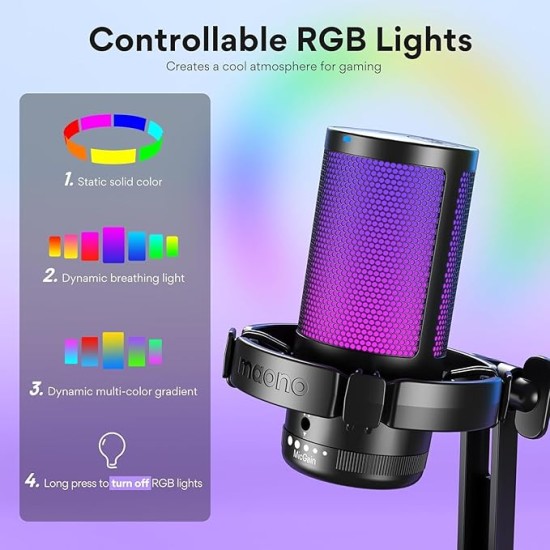 MAONO RGB Condenser Gaming Mic, USB Podcast Microphone with Active Noise Cancellation, Mic Gain, 1-Click Mute, Adjustable RGB Light for YouTube Recording, PC, Laptop (DGM20-Black) MAONO RGB Condenser Gaming Mic, USB Podcast Microphone with Active Noise Cancellation, Mic Gain, 1-Click Mute, Adjustable RGB Light for YouTube Recording, PC, Laptop (DGM20-Black)