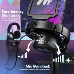 MAONO RGB Condenser Gaming Mic, USB Podcast Microphone with Active Noise Cancellation, Mic Gain, 1-Click Mute, Adjustable RGB Light for YouTube Recording, PC, Laptop (DGM20-Black)