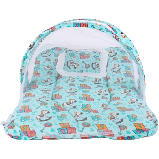 Bumtum Baby Horse Mosquito Net & Neck Throw Pillow, Baby Gadda Set for New Born, 0-6 Month, Printed Baby Bedding, Baby Sleeping Bed of 71Cm X 47Cm X 5Cm, Sky Blue, Cotton, Free Size Bumtum Baby Horse Mosquito Net & Neck Throw Pillow, Baby Gadda Set for New Born, 0-6 Month, Printed Baby Bedding, Baby Sleeping Bed of 71Cm X 47Cm X 5Cm, Sky Blue, Cotton, Free Size