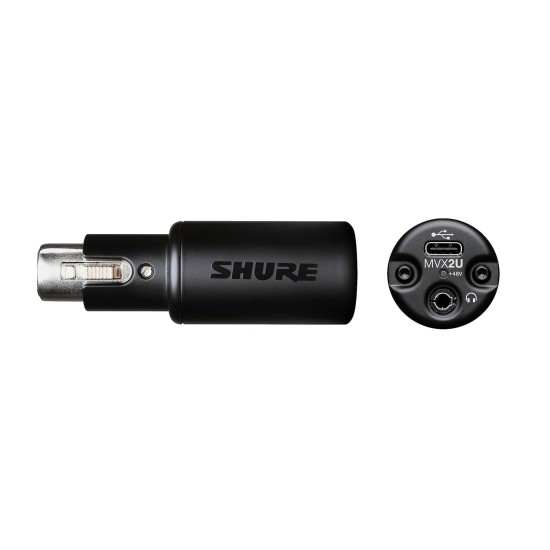 Shure MVX2U XLR-to-USB Digital Interface with Headphone Jack, Integrated Pre-amp with 60dB Gain Control, Zero-Latency Monitoring, 48V Phantom Power, ShurePlus Desktop App, 1m USB-C Cable