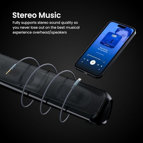 Portronics ikonnect L+ 8Pin to 3.5mm Aux Cable with 1M Length, Nylon Braided, Metal Heads, Gold Plated Connector Compatible with Cars, Mobiles, Headphones & Home Theatres(Black)