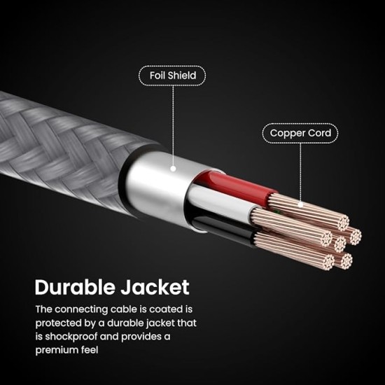 Portronics ikonnect L+ 8Pin to 3.5mm Aux Cable with 1M Length, Nylon Braided, Metal Heads, Gold Plated Connector Compatible with Cars, Mobiles, Headphones & Home Theatres(Black)