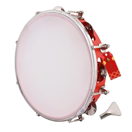 UAPAN Dafli Musical Instrument Dafli/Tambourine 10 inch Hand Percussion Musical Instrument (Red tambourine)