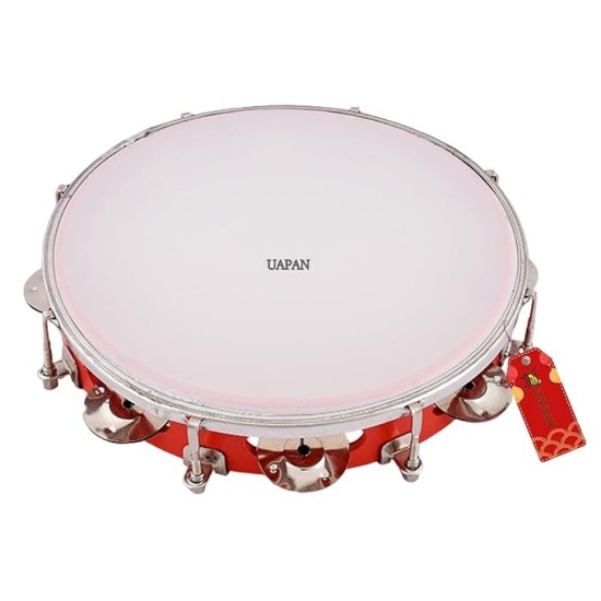UAPAN Dafli Musical Instrument Dafli/Tambourine 10 inch Hand Percussion Musical Instrument (Red tambourine)