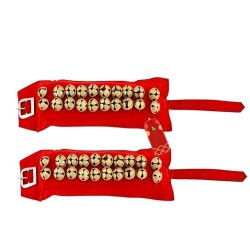UAPAN 2 line Brass Ghungroo Ankle Bells Velvet Red Pad for Classical,Baratnatyam,Odissi,Kathak Dance with Adjustable Strap (Valvet, Belt)