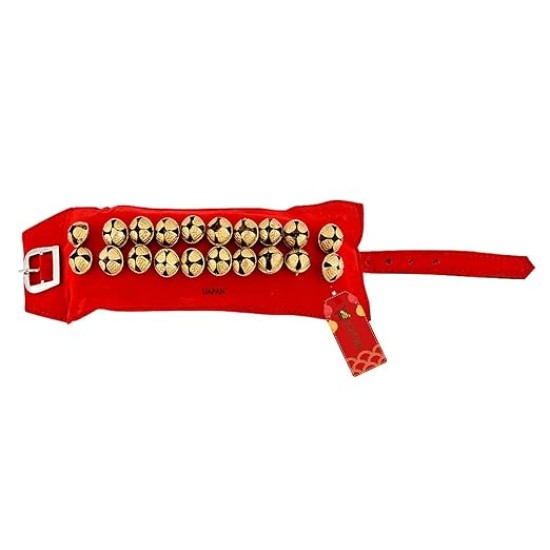 UAPAN 2 line Brass Ghungroo Ankle Bells Velvet Red Pad for Classical,Baratnatyam,Odissi,Kathak Dance with Adjustable Strap (Valvet, Belt)