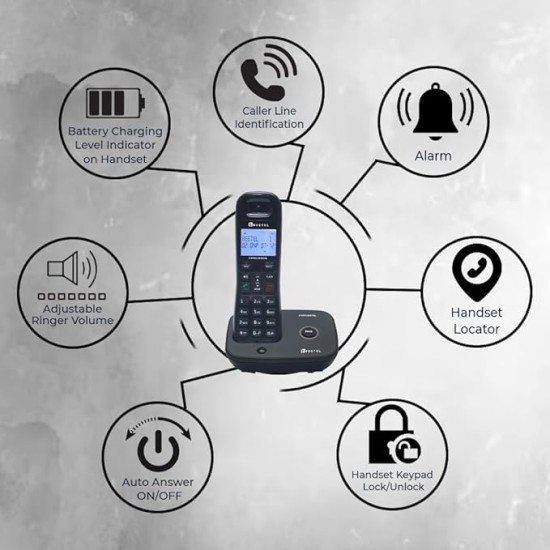 Beetel X92 2.4Ghz Cordless Landline Phone,Dual Mode DTMF/FSK,1 Line 7 Segment LCD Display & Blue LED Backlit,Illuminated Keypad,2 Way Speaker Phone,6