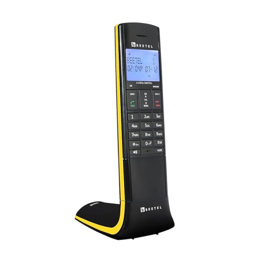 Beetel X95 Flagship Designer Cordless Landline Phone,Proudly Designed in India,2.4GHz,Dual Tone,Blue-White LCD,2-Way Speaker Phone,Ringer & Volume Control,Auto Answer,Alarm(X95)(Black/Yellow)