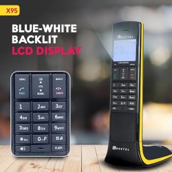 Beetel X95 Flagship Designer Cordless Landline Phone,Proudly Designed in India,2.4GHz,Dual Tone,Blue-White LCD,2-Way Speaker Phone,Ringer & Volume Control,Auto Answer,Alarm(X95)(Black/Yellow)