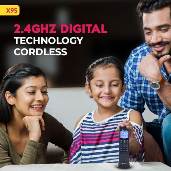 Beetel X95 Flagship Designer Cordless Landline Phone,Proudly Designed in India,2.4GHz,Dual Tone,Blue-White LCD,2-Way Speaker Phone,Ringer & Volume Control,Auto Answer,Alarm(X95)(Black/Yellow)