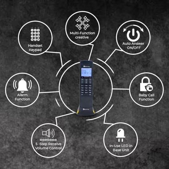 Beetel X95 Flagship Designer Cordless Landline Phone,Proudly Designed in India,2.4GHz,Dual Tone,Blue-White LCD,2-Way Speaker Phone,Ringer & Volume Control,Auto Answer,Alarm(X95)(Black/Yellow)