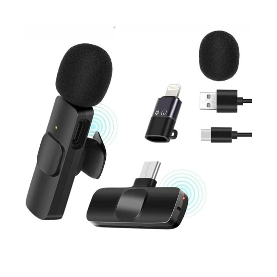HUMBLE 2 in 1 Wireless Dynamic Lapel Collar Mic Voice Recording Filter Microphone with Receiver Compatible with Apple and All Type-C Mobile Phones for Live Shows, Interview & Vlog Short Video