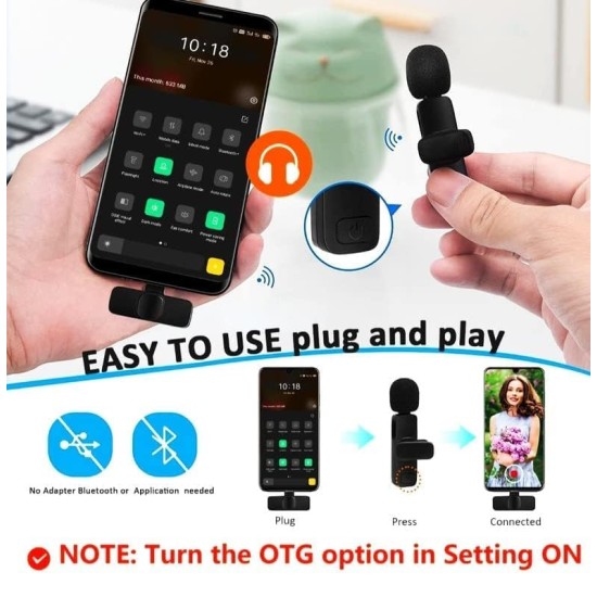 HUMBLE 2 in 1 Wireless Dynamic Lapel Collar Mic Voice Recording Filter Microphone with Receiver Compatible with Apple and All Type-C Mobile Phones for Live Shows, Interview & Vlog Short Video