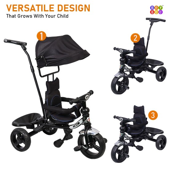 BeyBee| Beta Secure Baby Tricycle for Kids with Sun Canopy & Parents Handle and Also with a Storage Basket Back Side | Color Wheels for Boys and Girls for Age 1 to 5 yrs (Black) BeyBee| Beta Secure Baby Tricycle for Kids with Sun Canopy & Parents Handle and Also with a Storage Basket Back Side | Color Wheels for Boys and Girls for Age 1 to 5 yrs (Black)