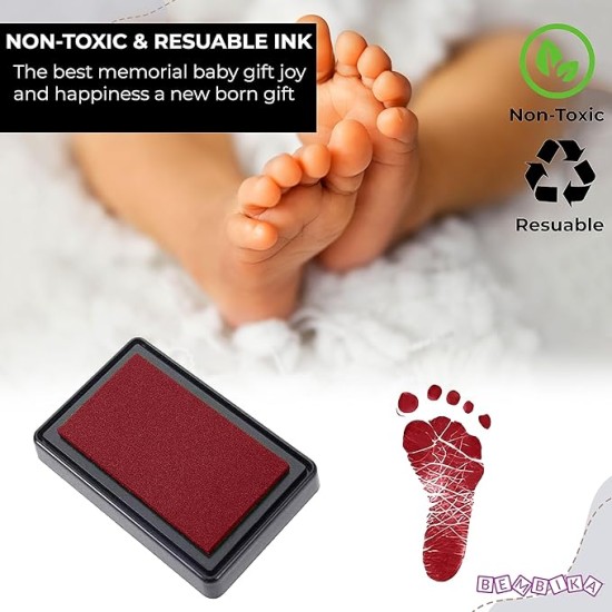 Bembika Baby Finger Print and Footprint Kit inkpad for Kids, Reusable Pad for Baby's Hand and Foot Impression Safe and Non Toxic Ink Pad for Baby Foot Prints and Handprints � (Red)