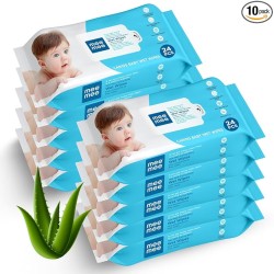 Mee Mee Soft Gentle Baby Wet Wipes (24 Wipes) Pack of 10 | Infused with Aloe Vera and Vitamin E | Paraben & Sulfate Free | Multipurpose Cleansing Wipes | Wipes Combo for Babies