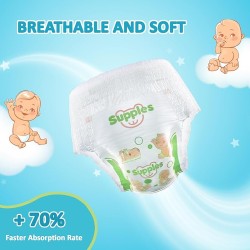 Amazon Brand - Supples Premium Baby Diaper Pants | 27 Baby Diapers | Large | 9-14 Kg | 12 Hrs Absorption | Cushiony Cotton Soft Fabric | Phthalates-Free | Triple Leak Guard Amazon Brand - Supples Premium Baby Diaper Pants | 27 Baby Diapers | Large | 9-14 Kg | 12 Hrs Absorption | Cushiony Cotton Soft Fabric | Phthalates-Free | Triple Leak Guard