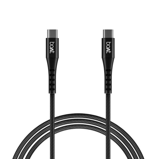 boAt Type-C C300 Tangle-Free, Sturdy w/60W/3A PD Fast Charging Cable, Compatible w/Xiaomi, Oneplus, Samsung, Vivo & Oppo, 480 Mbps Data Transmission Speed, Nylon Braided Skin & 1.5m Length(Black) boAt Type-C C300 Tangle-Free, Sturdy w/60W/3A PD Fast Charging Cable, Compatible w/Xiaomi, Oneplus, Samsung, Vivo & Oppo, 480 Mbps Data Transmission Speed, Nylon Braided Skin & 1.5m Length(Black)