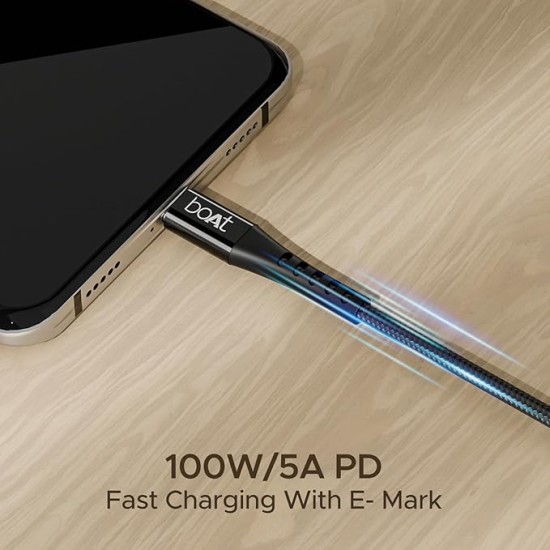 boAt Type-C C300 Tangle-Free, Sturdy USB Cable w/ 60W/3A PD Fast Charging, Compatible w/Xiaomi, Oneplus, Samsung, Vivo & Oppo, 480 Mbps Data Transmission Speed, Nylon Braided Skin & 1.5m Length(White)