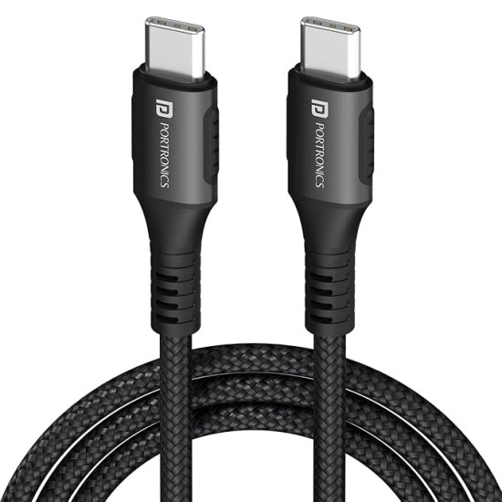 Portronics Konnect 240C 240W Futuristic Unbreakable Nylon Braided Type C Fast Charging Cable 1.2M Long, Supports Laptop and All C Smartphones and Devices (Black)