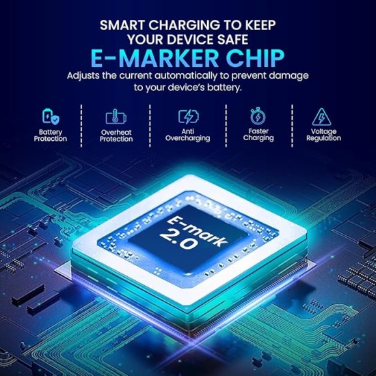 Portronics Konnect 240C 240W Futuristic Unbreakable Nylon Braided Type C Fast Charging Cable 1.2M Long, Supports Laptop and All C Smartphones and Devices (Black)