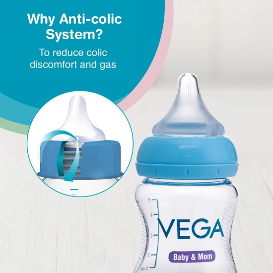 Vega Baby & Mom Tritan Feeding Bottle 150ml Wide Neck - Blue|Made of Durable Tritan| BPA/BPS Free | Shatter Proof | Suitable for 0+ Month Babies,(VBFB4-03)