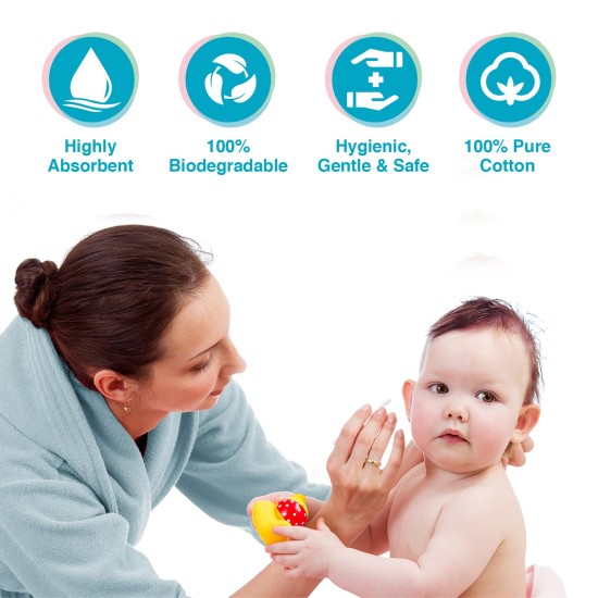 Vega Baby & Mom Cotton Buds (200 Buds, 400 Tips) (PP Can) | for Baby's Hygiene & Care | 100% Cotton |100% Care | Gently Clean Baby Skin | Convenient Pack Sizes, (VBHA3-04)