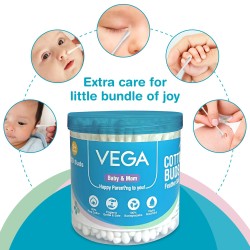 Vega Baby & Mom Cotton Buds (200 Buds, 400 Tips) (PP Can) | for Baby's Hygiene & Care | 100% Cotton |100% Care | Gently Clean Baby Skin | Convenient Pack Sizes, (VBHA3-04) Vega Baby & Mom Cotton Buds (200 Buds, 400 Tips) (PP Can) | for Baby's Hygiene & Care | 100% Cotton |100% Care | Gently Clean Baby Skin | Convenient Pack Sizes, (VBHA3-04)