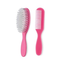 Vega Baby & Mom Comb & Brush Set - Pink | Crafted for Delicate Baby Scalp| Detangle Baby Hair Easily | Ultra Soft Nylon Bristle| Rount Tippped Tooth |Scalp Massage and Stimulation, (VBGA3-04)