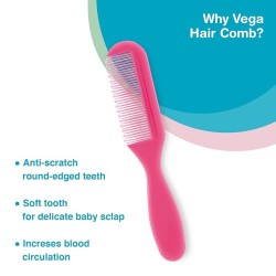 Vega Baby & Mom Comb & Brush Set - Pink | Crafted for Delicate Baby Scalp| Detangle Baby Hair Easily | Ultra Soft Nylon Bristle| Rount Tippped Tooth |Scalp Massage and Stimulation, (VBGA3-04) Vega Baby & Mom Comb & Brush Set - Pink | Crafted for Delicate Baby Scalp| Detangle Baby Hair Easily | Ultra Soft Nylon Bristle| Rount Tippped Tooth |Scalp Massage and Stimulation, (VBGA3-04)