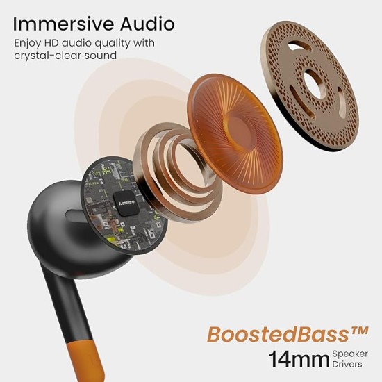 Ambrane Wired Type C in Ear Earphones with in-line Mic for Clear Calling, 1.2M Cable, 14mm Dynamic Drivers for BoostedBass, Multi-Functional Controller for Type C Enabled Mobiles (Stringz 02, Black)