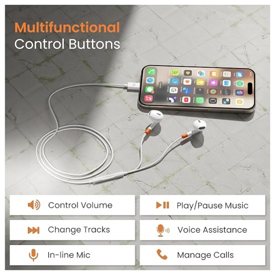 Ambrane Wired Type C in Ear Earphones with in-line Mic for Clear Calling, 1.2M Cable, 14mm Dynamic Drivers for BoostedBass, Multi-Functional Controller for Type C Enabled Mobiles (Stringz 02, Black)